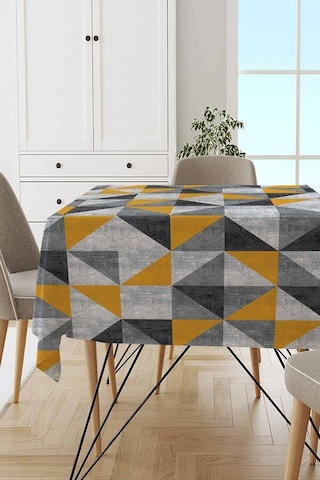 Sarı Geometrik Desen Dokuma Leke Tutmaz Masa Örtüsü Mso380n11