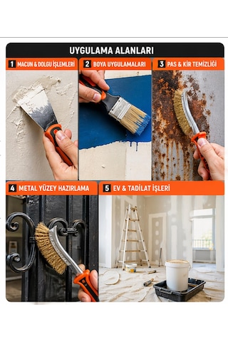 Kinetex Fırça & Spatula Seti 3 Parça Tel Fırça + Boya Fırçası + Spatula