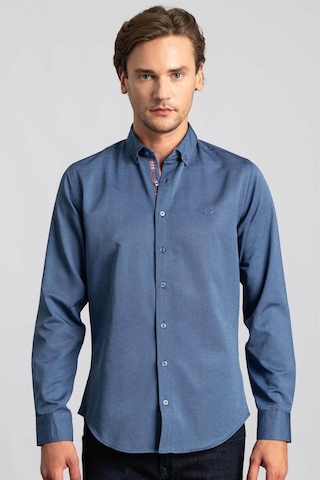 Tudors Slim Fit Dar Kesim Uzun Kol Erkek Gömlek-23356 Lacivert