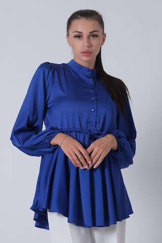 Feminist Saks Kolu Lastikli Belden Bağlamalı Saten Tunik 44510418.26 Saks