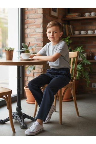 Zekids Erkek Çocuk Esnek Kumaş Beli Lastikli Pantolon-16399 Lacivert