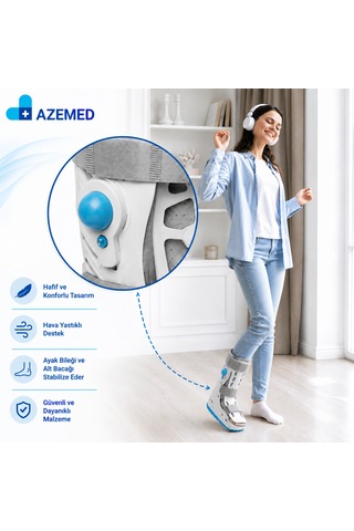 Azemed Air Walker Ortezi Ayak Bileklik Havalı Yürüme Botu Uzun Beyaz