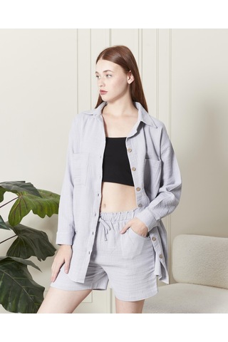 Soft Koton Kumaş Şort Gömlek Takım-3300-gri Gri