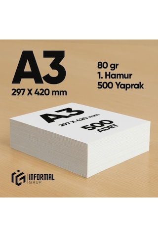 İnformal Fotokopi Kağıdı Premium Kalite A3 80 Gr 500 Yaprak 1. Ha