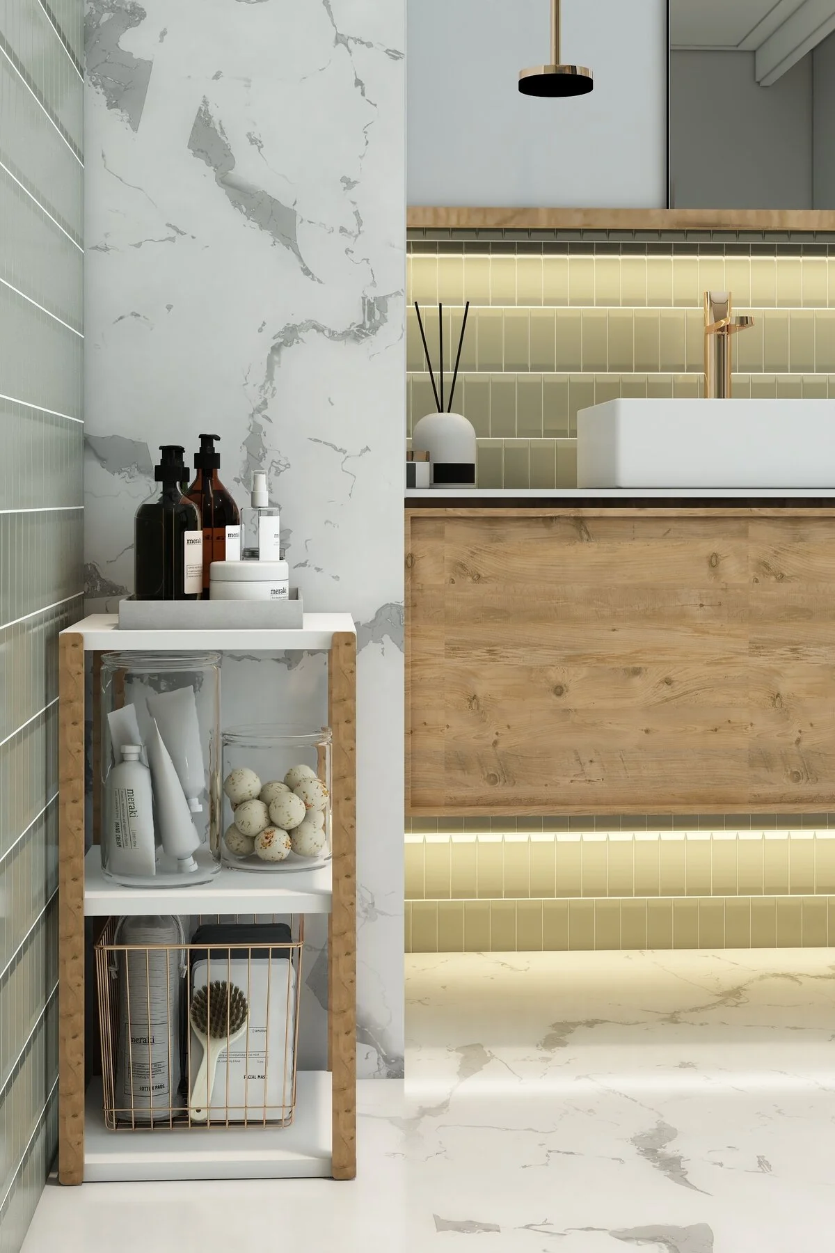 Aden 3 Raflı Banyo Rafı Atlantik Çam Beyaz