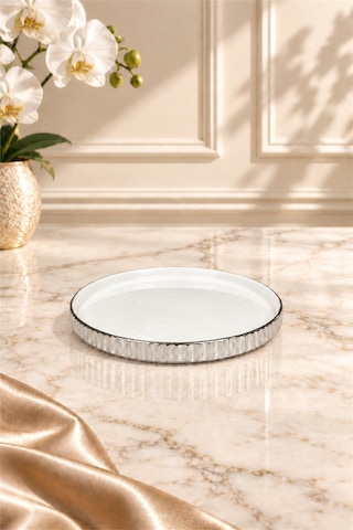 Linea Serisi Yuvarlak Servis Tabağı 20 Cm Gümüş
