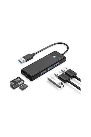 Orico PAPW3AT-U3-015-BK USB 3.0 to 3.0 TF SD Kart Okuyucu 3 Portlu USB 3.0 Çoklayıcı Adaptör Siyah