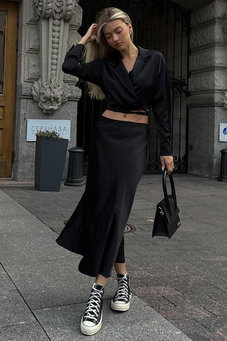 Madmext Mad Girls Siyah Saten Etek Mg1409-siyah Siyah