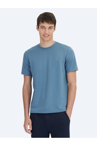 Kip İndigo Düz Bisiklet Yaka T-shirt İndigo
