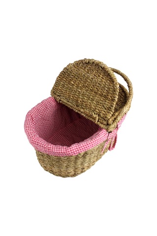 Hasır Rattan Örme Sepeti Oval Ekoseli 18767 Sku: Smgstk139bd03d1e Açık Mavi