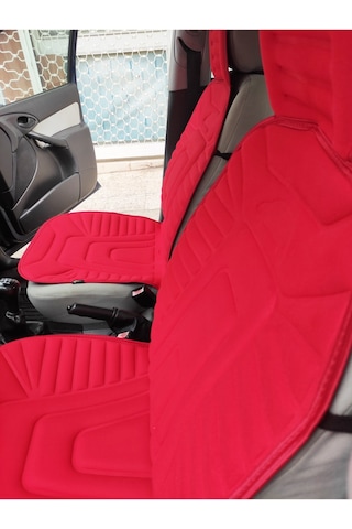 2,li Kırmızı Oto Koltuk Kılıfı Minder Alkantra Kumaş Kabartmalı