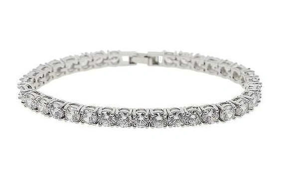 Hip Hop Erkekler Buzlu Tek Sıralı Rhinestones Charm Bilezik Gümüş Altın - Gümüş