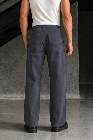 Tarz Cool Erkek Baggy Fit Old Money Cep Detaylı Pantolon Füme