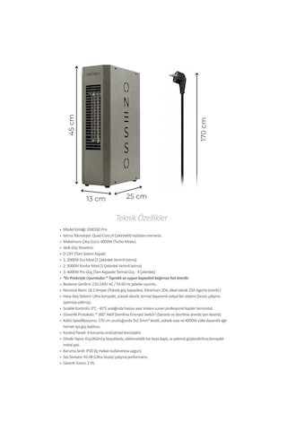 Onesso Pro 4000w Sessiz Elektrikli Fanlı Isıtıcı - 3 Modlu Termostatlı 40m²'ye Kadar Etkili, 2sn Hızlı Isınma, Ev & Ofis & Atölye 2 Yıl li