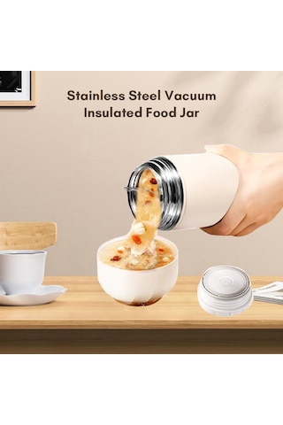 Ximistore9 304 Çelik Çocuk Termos Kavanozu 500ml, İki Kullanıma Uygun Kapak, Isı Saklama, Siyah Siyah