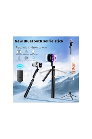R16x 170cm Selfie Stick Led Işıklı Bluetooth Uzaktan Kumandalı 360 Derece Kullanım Tutma Kollu Telefon Ve Kamera Uyumlu Tripod Özçekim Çubuğu