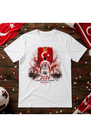 Bk Gift Kişiye Özel Türkiye Taraftar Temalı 2026 Dünya Kupası Tasarımlı Çocuk Tişört-3, Tek Yürek Milli Takım Ruhu Beyaz