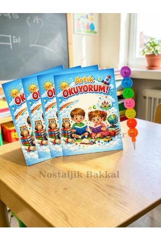 20 Set Yeni Okumayı Öğrenen Öğrencilere Hediye Artık Okuyorum Yazılı 1. Sınıf Hatırası Emoji Kurşun Kalem Tebrik Kartı Hediyeli
