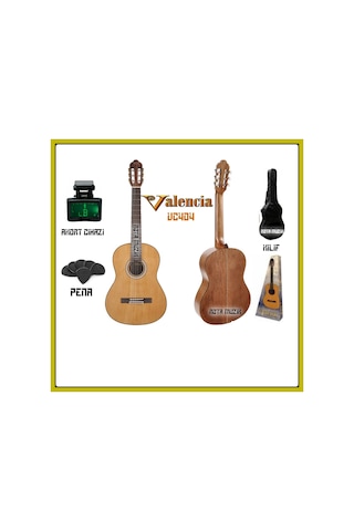 Valencia Vc404 4/4 Klasik Gitar + Kılıf + Akort Cihazı + PenaNaturel
