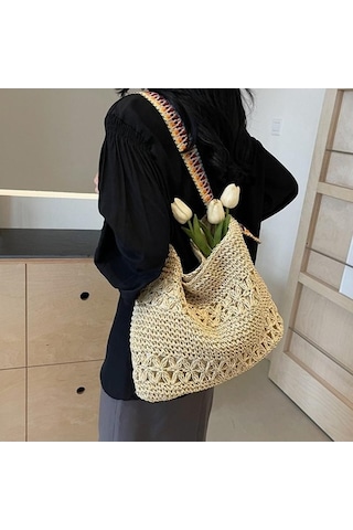 Novahub Haki Kadın Yaz Plaj Dokuma Hasır Omuzdan Askılı Çanta, Geniş Kayış, Büyük Kapasiteli Alışveriş Tote, Seyahat Ve Tatil İçin Haki