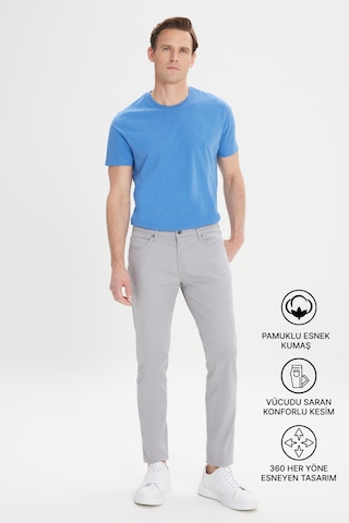 AC&Co / Altınyıldız Classics 360 Derece Her Yöne Esneyen Slim Fit Dar Kesim Diyagonal Desenli Erkek Pantolon Gri