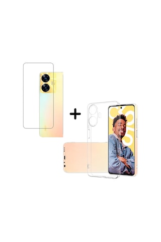 Realme C55 İle Uyumlu Kılıf Soft Yumuşak Telefon Kılıfı Ve Temperli Kırılmaz Cam Ekran Koruyucu Seti