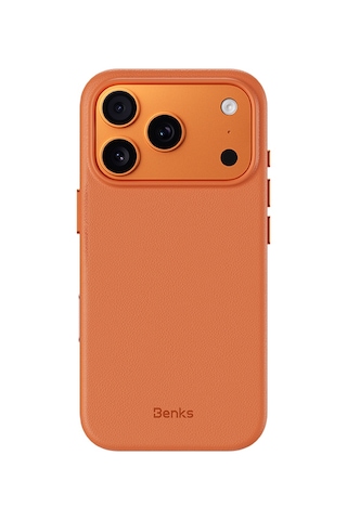 Apple Uyumlu iPhone 17 Pro Kılıf M-safe Şarj Özellikli Benks Vitapro Serisi Pu Deri Kapak Turuncu Turuncu