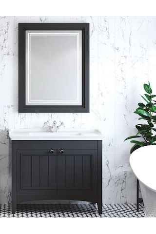 Denko Helena 100 Cm Mdf Füme Banyo Dolabı Alt Modül Ve Lavabo Füme