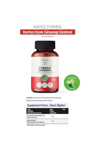 Erbatab Kırmızı Kore Ginsengi Ekstresi Korean Ginseng 30 Kapsül