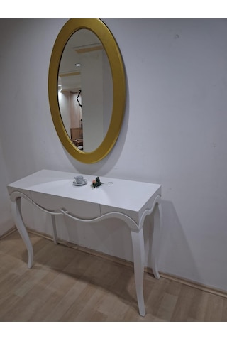 Dresuar Cnc Çökertme 90671 Model Oval Gold Renk Ayna Lake Beyaz Tabla Kayn Aslan Ayak Beyaz - Gold