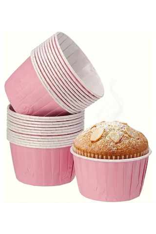 Şeylişeyler - 50 Adet Muffin Kek Kapsülü Kraft Pembe Cupcake Kalıbı Kağıdı Pişirme Kabı Açık Pembe