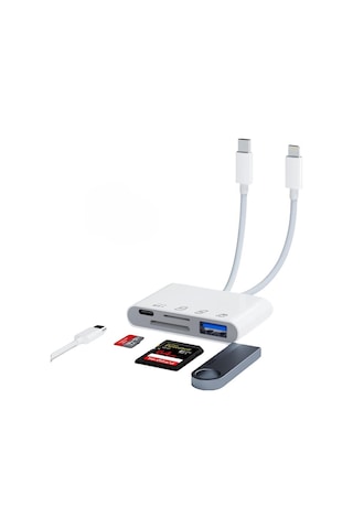 4 İn 1 Lightning Type-c Çıkışlı Çoklu Kablolu Otg Çevirici Adaptör Sd Tf Kart Okuyucu Usb Hub