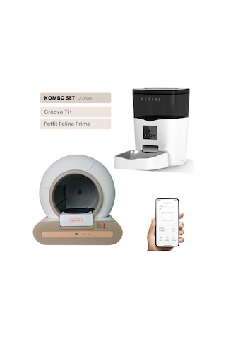 Groove Ti+ Wi-fi Akıllı Otomatik Kedi Tuvaleti Kahverengi + Petfit Feline Prime 3l Wi-fi Kameralı Akıllı Otomatik Mama Kabı Besleme Ünitesi Bundle
