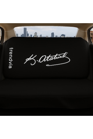 Atatürk İmzalı Siyah Servis Kılıfı Penye Oto Koltuk Kılıfı Yıkanabilir, Ön Arka Koltuk Kılıfı Seti