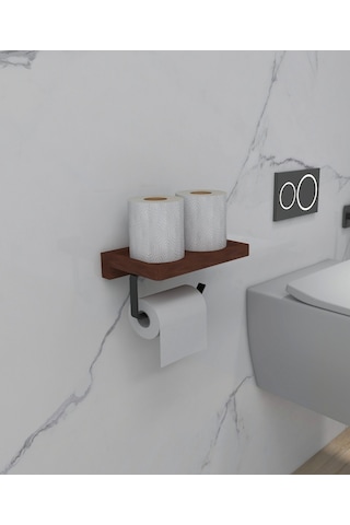 lyla concept Papatya Masif Ahşap Raflı Tuvalet Kağıtlık, Metal Duvar Tipi Askı Siyah