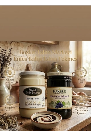 Bozkır Tahin Merkezi Enfes İkili Beyaz Tahin 600 Gr - Köy Üzüm Pekmezi 800 Gr Doğal&katkısız