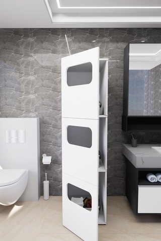 Lavina Banyo Kirli Sepetli Çamaşır Dolabı Beyaz Beyaz