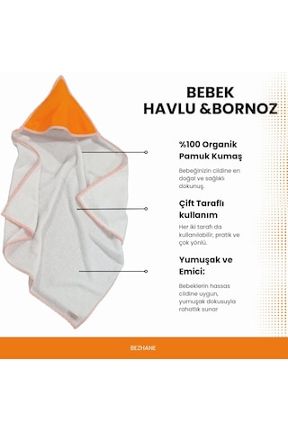 Bezhane %100 Pamuklu Havlu Çift Taraflı Kundak Bebek Turuncu Çizg Çok Renkli