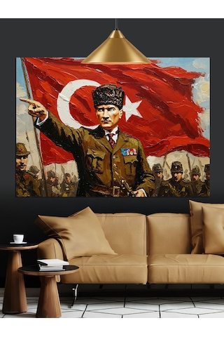 Askeri Üniformalı Atatürk Portresi Dekoratif Kanvas - Mdf Ahşap Tablo