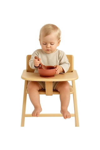 2'li Silikon Bebek Beslenme Seti / Mama Kasesi / Mama Kaşığı - Kiremit Rengi Kiremit