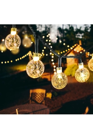 Solar Güneş Enerjili 6 Metre 30 Led Top Sarı Bahçe Teras Parti Balkon Süsü Aydınlatma Lambası