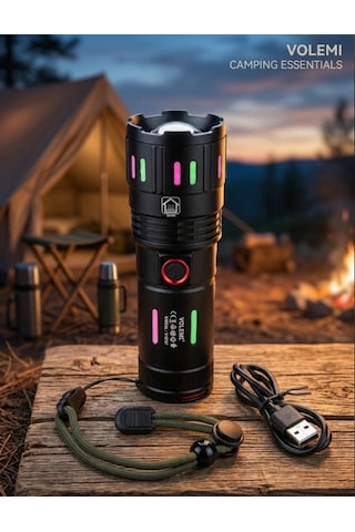 Led El Feneri 2000 Lümen Usb Şarj Edilebilir Flash Işığı Yüksek Güçlü El Feneri Siyah