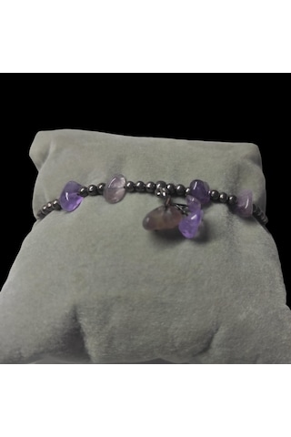 Ametist Taşı Halhal Doğal Taş Bileklik Hal Hal Ayarlanabilir İpli Mor Taş Kristalize Kırık Taş Şifalı Halhal Bileklik Mor