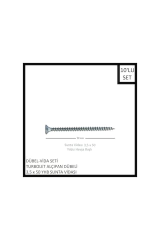 Dübel-vida Seti, Turbolet Alçıpan Dübeli, 3,5x50 Yhb Sunta Vidası, 10 Adet