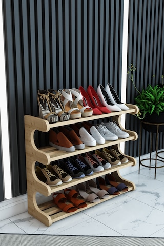 Selvi- Safir Meşe -4 Raflı Ahşap Ayakkabılık -çok Amaçlı Dekoratif Raf, Organizer Safirmeşe