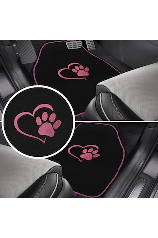 Sevgili Köpek Pati Desenli Pembe Nakışlı Araç Halı Paspas Seti Şık Ve Sevimli Oto Paspas Aksesuar