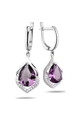 Brezza Lusso Jewelry Gümüş Ametist Taşlı Su Damlası Sallantılı Bayan Küpe