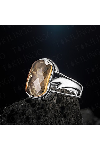 Takılingo 925 Ayar Gümüş Zultanit Taşlı Zülfikar Motifli Erkek Yüzük Gümüş