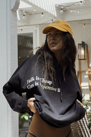 Madmext Siyah Baskılı Oversize Kapüşonlu Sweatshirt Mg1573