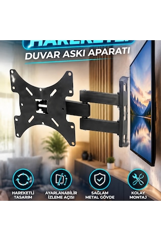Hareketli Duvar Tipi Led Ve Lcd Tv Askı Aparatı Ayarlanabilir İzleme Açısı